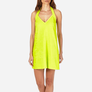 Women Others Solid - Women Short Halter Terry Cloth Dress Solid, Chartreuse supp1 Women Others Solid - Women Short Halter Terry Cloth Dress Solid, Chartreuse supp1