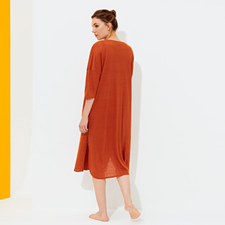 Women Others Solid - Women Linen Dress Solid, Paprika backworn Women Others Solid - Women Linen Dress Solid, Paprika backworn