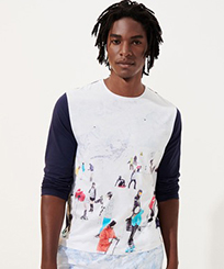 Uomo Altri Stampato - T-shirt uomo a maniche lunghe - Vilebrequin x Massimo Vitali, Azzurro cielo vista frontale indossata