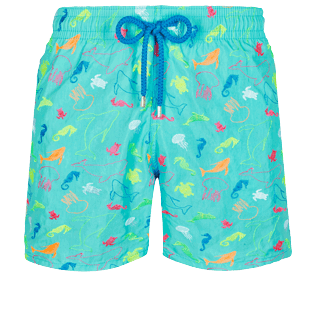 Men Classic Embroidered - Men Swim Trunks Embroidered 1999 Focus - Limited Edition, Lazulii blue front view