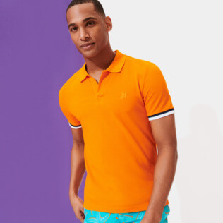Herren Andere Uni - Solid Polohemd aus Baumwollpikee für Herren, Apricot Vorderseite getragene Ansicht