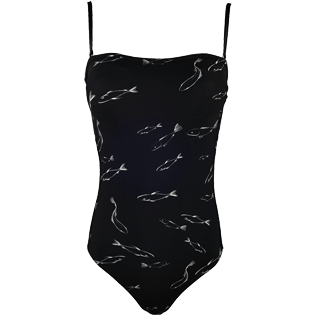 Femme Une Pièce Imprimé - Maillot de bain Une pièce Bustier Femme Fish Dance, Noir front Femme Une Pièce Imprimé - Maillot de bain Une pièce Bustier Femme Fish Dance, Noir front