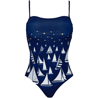 Damen Einteiler Bestickt - Porto Cervo Bustier-Badeanzug für Damen, Marineblau front Damen Einteiler Bestickt - Porto Cervo Bustier-Badeanzug für Damen, Marineblau front