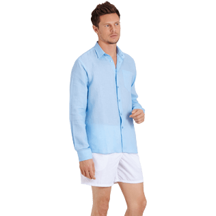 Men Others Solid - Men Linen Shirt Solid, Sky blue frontworn Men Others Solid - Men Linen Shirt Solid, Sky blue frontworn