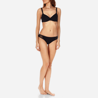 Mujer Braguitas Liso - Braguitas de bikini de talle alto liso Net para mujer, Negro frontworn Mujer Braguitas Liso - Braguitas de bikini de talle alto liso Net para mujer, Negro frontworn