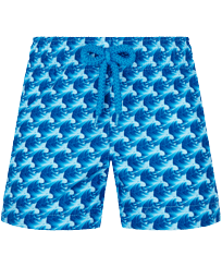 Girls Others Printed - Girls Swim Short Micro Waves, Lazulii blue front view