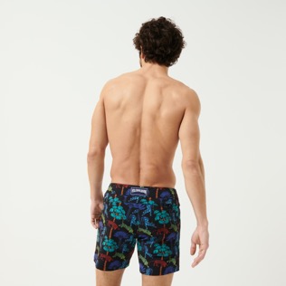 Men Others Printed - Men Swim Trunks Flat Belt Stretch Tiger Leap, Black back worn view