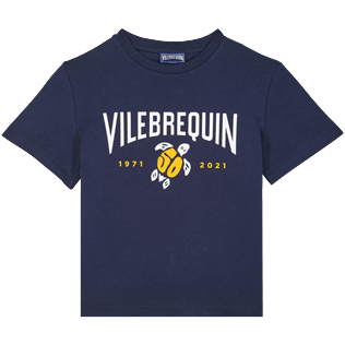 Niños Autros Estampado - Camiseta de algodón orgánico con estampado VBQ 50 para niño, Azul marino vista frontal