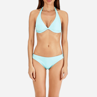 Mujer Halter Liso - Top de bikini de triángulo con estampado Solid Water para mujer, Laguna supp1 Mujer Halter Liso - Top de bikini de triángulo con estampado Solid Water para mujer, Laguna supp1