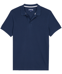 Men Organic Cotton Pique Polo Shirt Solid Navy front view