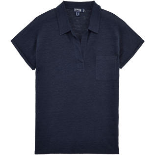 Femme AUTRES Uni - Polo en jersey Lin Uni, Bleu marine front Femme AUTRES Uni - Polo en jersey Lin Uni, Bleu marine front