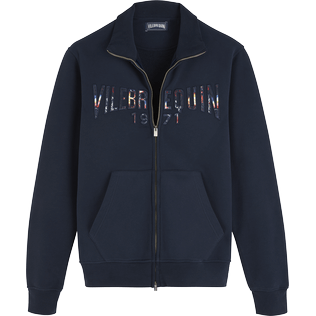 Herren Andere Bestickt - Neo Médusa Sweatshirt aus bestickter Baumwolle mit Reißverschluss für Herren, Marineblau Vorderansicht
