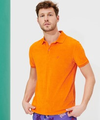 Men Others Solid - Men Terry Polo Shirt Solid, Apricot front worn view