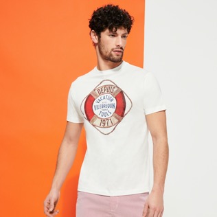 Hombre Autros Estampado - Camiseta de algodón para hombre, Off white vista frontal desgastada