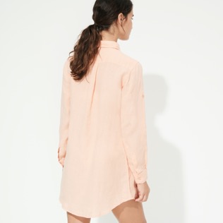 Imagen de Mujer Autros Liso - Vestido camisero de lino de color liso para mujer, Candy vista trasera desgastada Imagen de Mujer Autros Liso - Vestido camisero de lino de color liso para mujer, Candy vista trasera desgastada