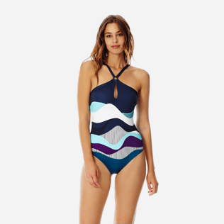 Mujer Una pieza Estampado - Bañador de una sola pieza con aro central y estampado Ostende para mujer, Azul marino frontworn Mujer Una pieza Estampado - Bañador de una sola pieza con aro central y estampado Ostende para mujer, Azul marino frontworn