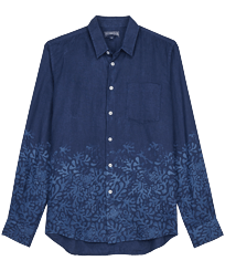 Hombre Autros Estampado - Camisa de lino con estampado Tropical Turtles para hombre, Azul marino vista frontal