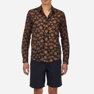 Camicie Stampato - Camicia in voile di cotone Prehistoric Fish, Blu marine supp1 Camicie Stampato - Camicia in voile di cotone Prehistoric Fish, Blu marine supp1