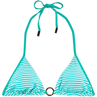Women Tops Graphic - Stripped Terry Triangle shape bikini top, Lagoon front Women Tops Graphic - Stripped Terry Triangle shape bikini top, Lagoon front