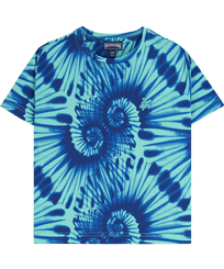 Boys Cotton T-Shirt Tie & Dye Turtles Print Azzurro vista frontale