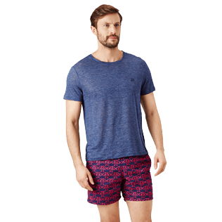 Hombre Autros Liso - Camiseta de lino de color liso para hombre, Dark heather blue frontworn Hombre Autros Liso - Camiseta de lino de color liso para hombre, Dark heather blue frontworn