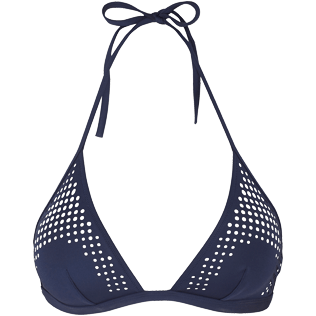 Women Halter Solid - Women halter bikini Top Pois Lazer Cut, Navy front Women Halter Solid - Women halter bikini Top Pois Lazer Cut, Navy front