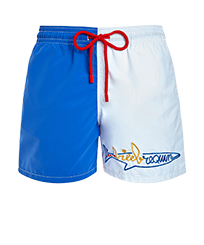 Men Classic Embroidered - Men Swimwear multicolor placed embroidery Vilebrequin squale - Vilebrequin x JCC+ - Limited Edition, White front view