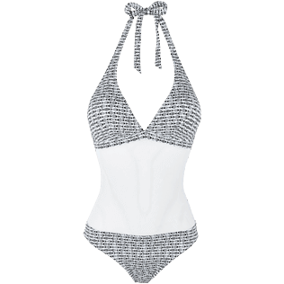 Mujer Una pieza Estampado - Bañador de una sola pieza con estampado Modernist Fish para mujer, Blanco front Mujer Una pieza Estampado - Bañador de una sola pieza con estampado Modernist Fish para mujer, Blanco front