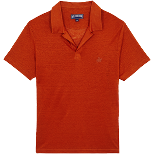 Men Others Solid - Men Linen Jersey Polo Shirt Solid, Paprika front Men Others Solid - Men Linen Jersey Polo Shirt Solid, Paprika front