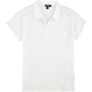 Women Others Solid - Women Linen Jersey Polo shirt Solid, White front Women Others Solid - Women Linen Jersey Polo shirt Solid, White front
