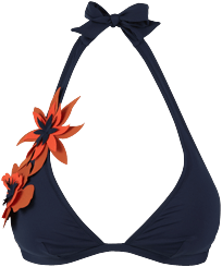 Women Halter Embroidered - Women Halter Bikini Top Fleurs 3D, Navy front view