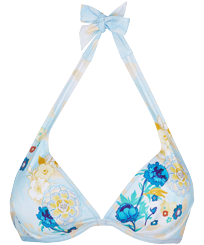 Mujer Armados Estampado - Top de bikini anudado alrededor del cuello con estampado Belle Des Champs para mujer, Soft blue vista frontal