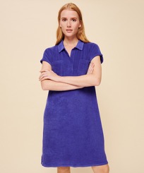 Women Others Solid - Women Terry Polo Dress Solid, Purple blue front worn view