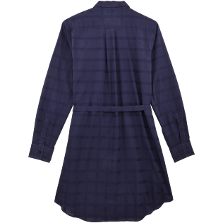 Women Others Graphic - Women Long Cotton voile Shirt Dress Carreaux, Navy back Women Others Graphic - Women Long Cotton voile Shirt Dress Carreaux, Navy back