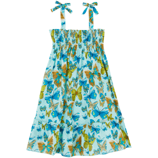 Butterflies Kleid aus Baumwolle für Mädchen Lagune Rückansicht