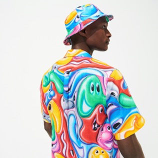 Men Others Printed - Men Bowling Shirt Linen Faces In Places - Vilebrequin x Kenny Scharf, Multicolor details view 3
