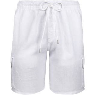 Men Others Solid - Men Cargo Linen Bermuda Shorts Solid, White front view