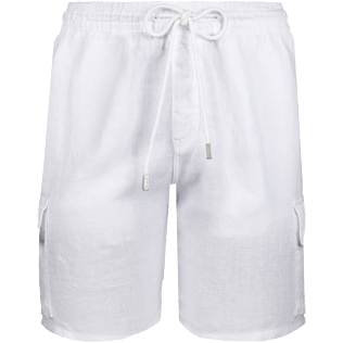 Hombre Autros Liso - Bermudas lisas de lino con bolsillos de fuelle, Blanco front Hombre Autros Liso - Bermudas lisas de lino con bolsillos de fuelle, Blanco front