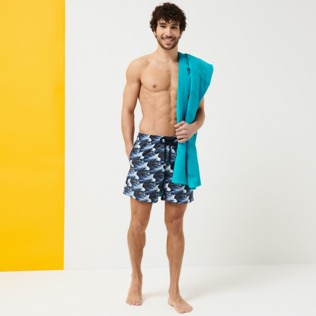Hombre Clásico Estampado - Bañador con estampado Waves para hombre, Azul marino detalles vista 3