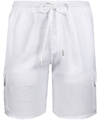 Men Others Solid - Men Cargo Linen Bermuda Shorts Solid, White front view