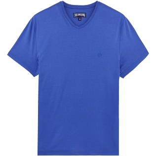 Hombre Autros Liso - Camiseta de algodón mercerizado liso con cuello de pico para hombre, Mar azul front Hombre Autros Liso - Camiseta de algodón mercerizado liso con cuello de pico para hombre, Mar azul front