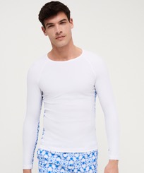 Camiseta de baño de manga larga con protección solar y estampado Ikat Medusa para hombre Blanco vista frontal desgastada