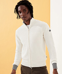 Andere Uni - Pullover aus Baumwolle mit Reißverschluss für Herren, Off white Vorderseite getragene Ansicht