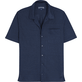 Men Others Solid - Unisex Linen Bowling Shirt Solid, Navy front view