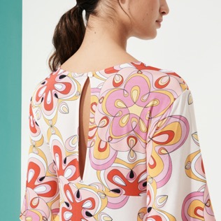 Damen Andere Bedruckt - Langes Kaleidoscope Kleid für Damen, Camellia Rückansicht getragen