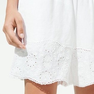Women Others Embroidered - Women Linen Bermuda Shorts Broderies Anglaises, White details view 1