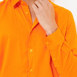 男款 Others 纯色 - 纯色中性纯棉巴厘纱衬衫, Apricot 细节视图2