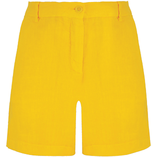 Women Others Solid - Women Linen Bermuda Shorts Solid, Mango front Women Others Solid - Women Linen Bermuda Shorts Solid, Mango front