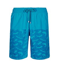 Men Long classic Magic - Men Swim Trunks Long 2010 Les Requins Water-reactive, Hawaii blue front view