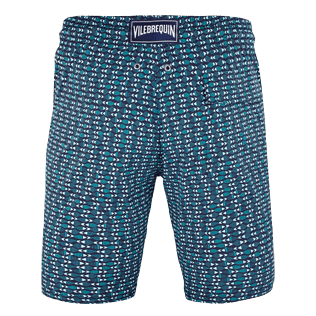 Hombres Corte Largo Estampado - Bañador elástico con estampado Modernist Fish para hombre, Azul marino back Hombres Corte Largo Estampado - Bañador elástico con estampado Modernist Fish para hombre, Azul marino back